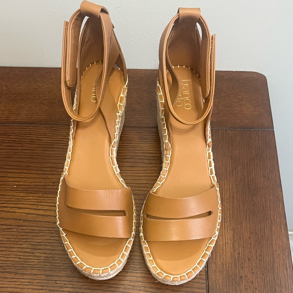 Franco Sarto Women's Callia Leather Ankle Strap Wedge Sandals Cognac NEW - Picture 6 of 7